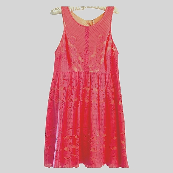 Free People Rocco Coral Lace Fit & Flare Mini Dress Open Back Sleeveless Sz 6 - Picture 5 of 16